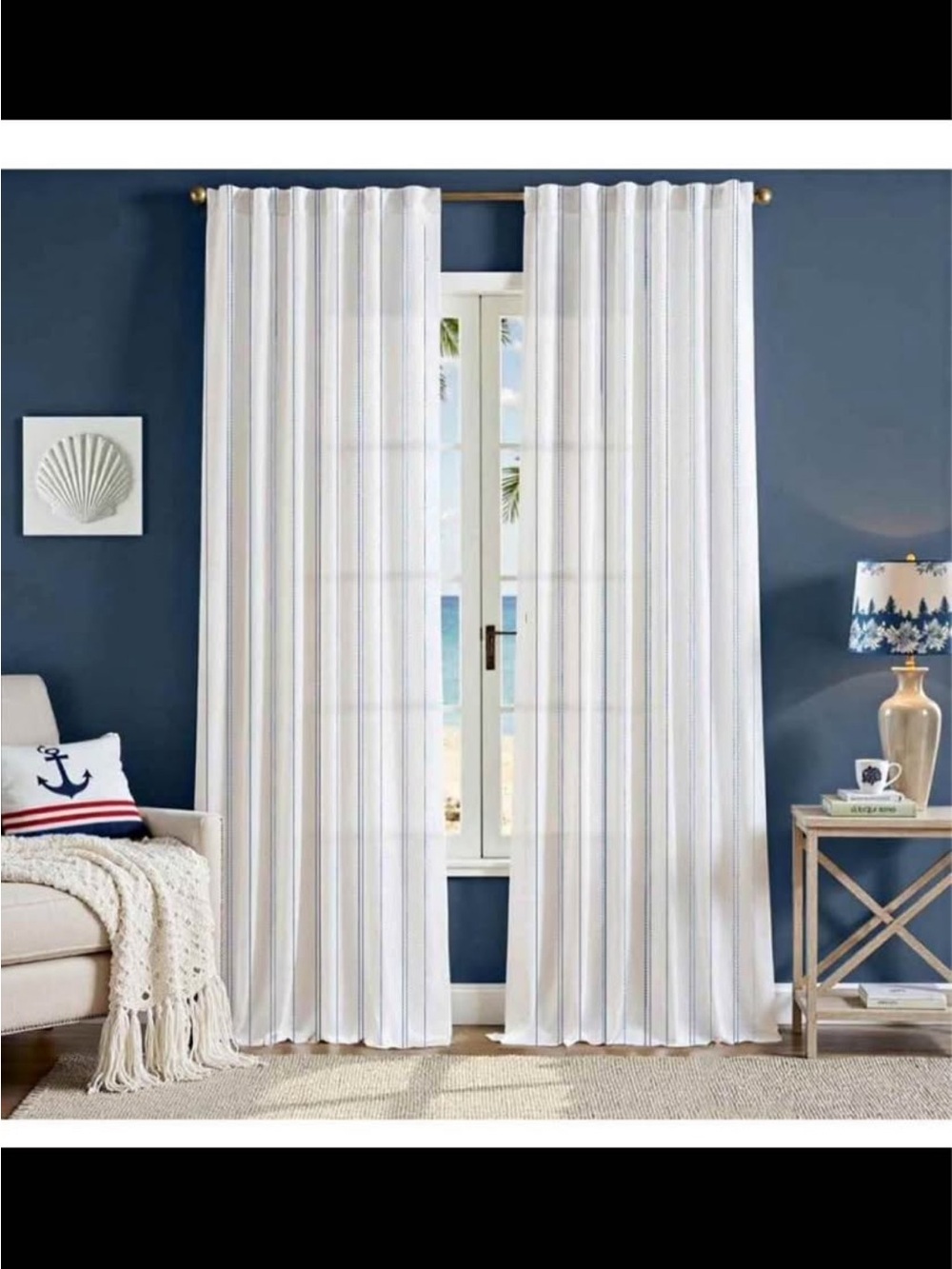 JINCHAN Blue and White Striped Curtains, 96 Inches Length, Pinstripe, 2 Panels.